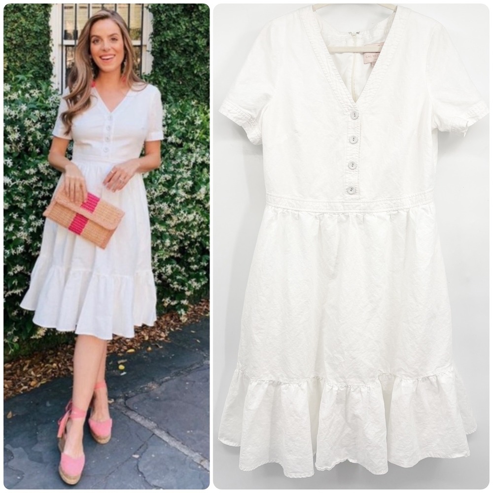 Gal Meets Glam Womens Angela White Linen Cotton Cottagecore Ruffle Dress Size 16